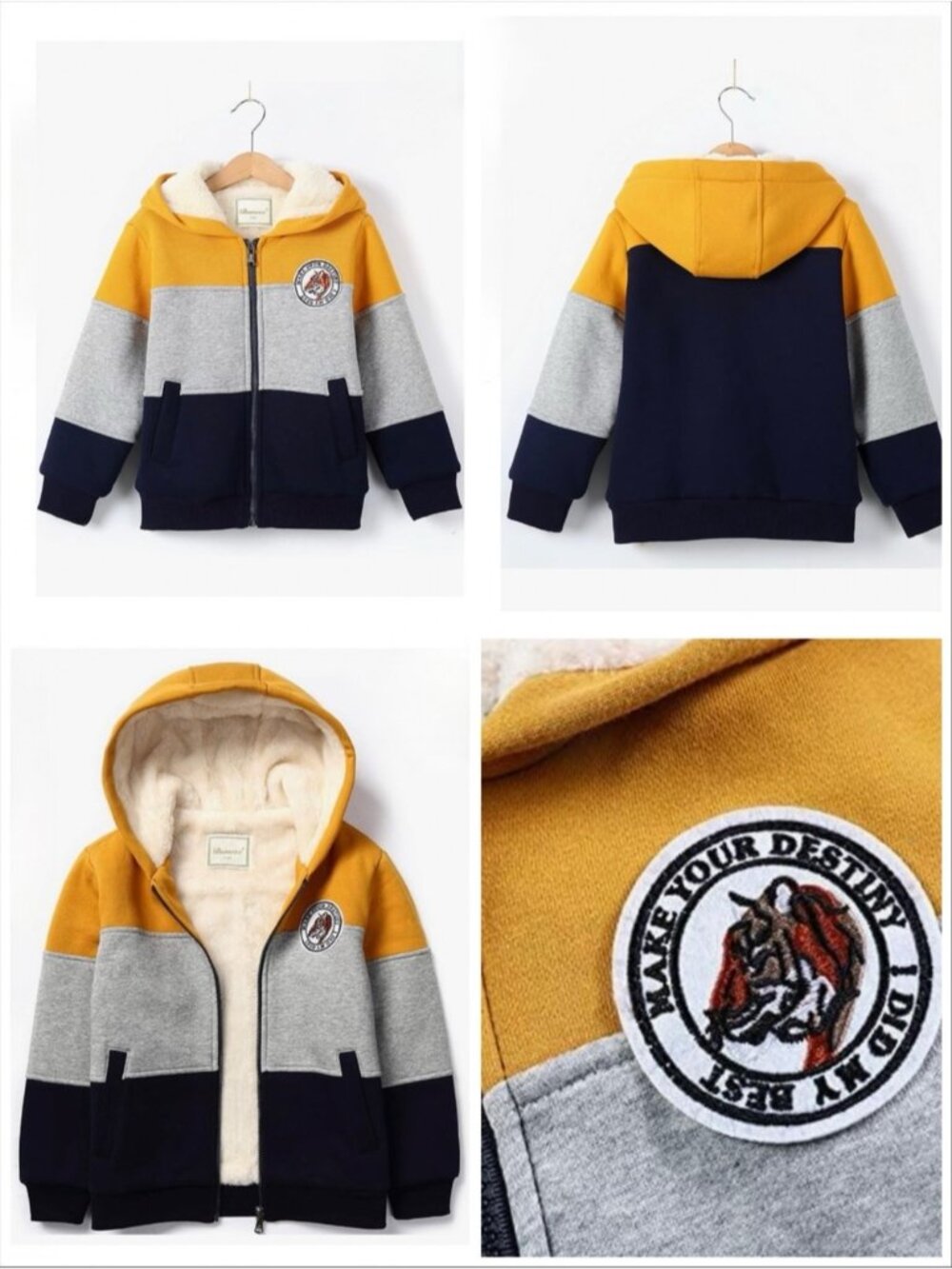 NEW! 5T Kids yellow grey navy zip sherpa fleece - super warm